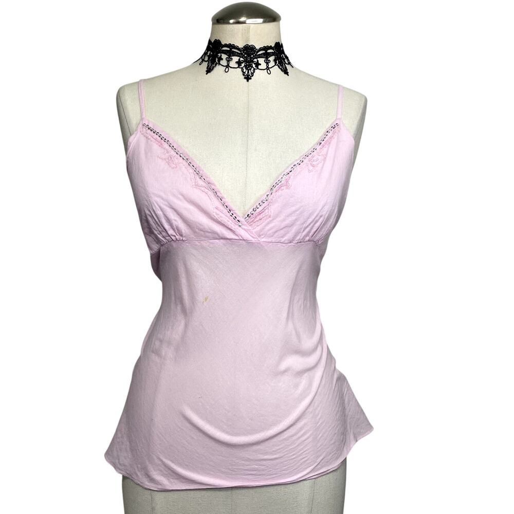 Vtg Y2K Lavender Star Baby Pink Beaded Sequin Fairy Coew Tie back Coquette Top